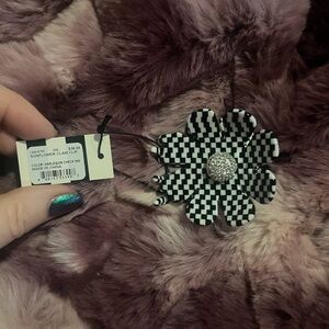 🖤🤍 Lele Sadoughi Black White checkered sunflower rhinestone claw clip NWT hair
